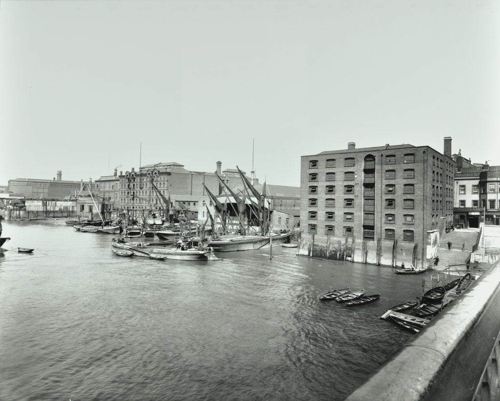 Detail of Boats and warehouses on the River Thames, Lambeth, London, 1906 by Unknown