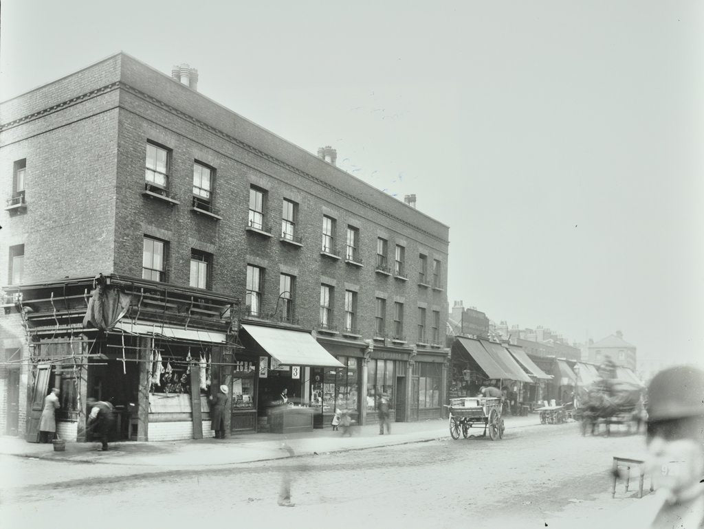 Detail of Butcher's and other shops on the Tower Bridge Road, Bermondsey, London, 1900 by Unknown