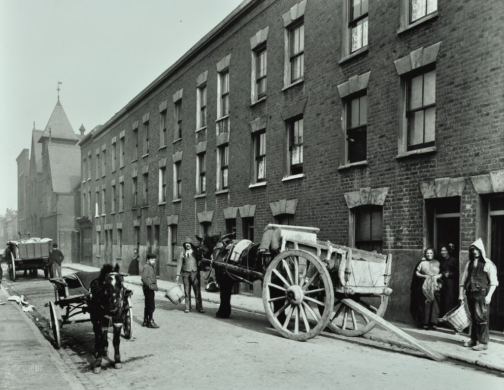 Detail of Dustmen and dust cart in Beckett Street, Camberwell, London, 1903 by Unknown