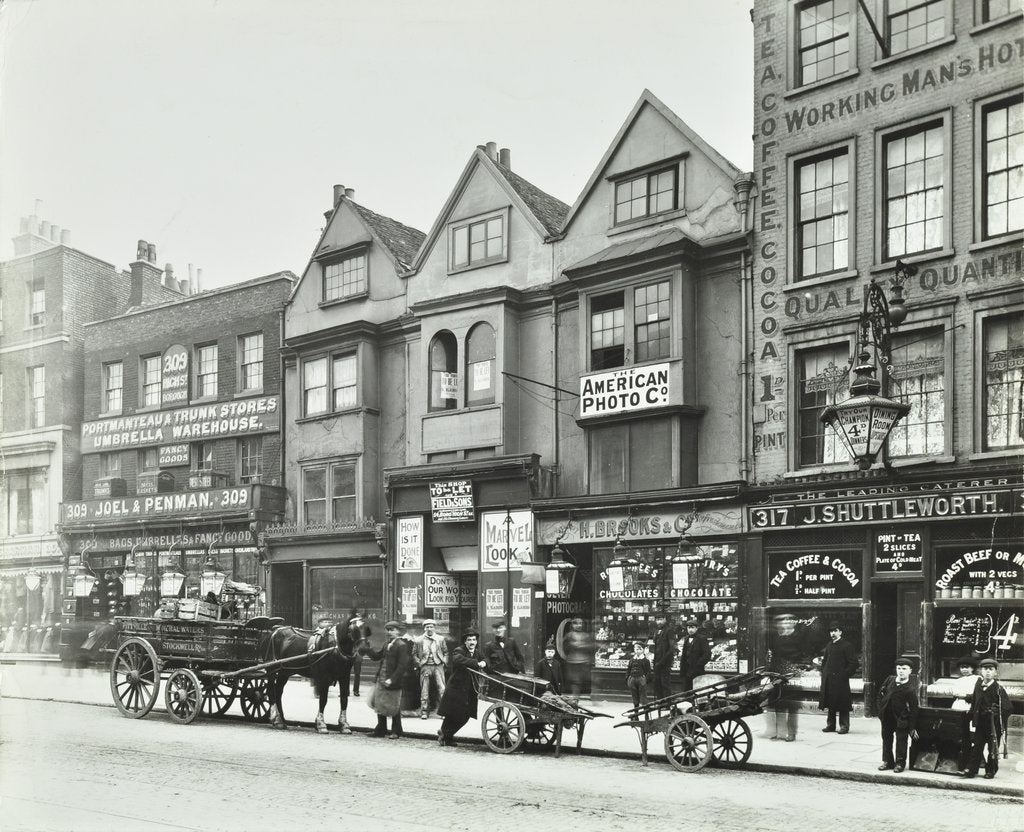 Detail of Horse drawn vehicles and barrows in Borough High Street, London, 1904 by Unknown