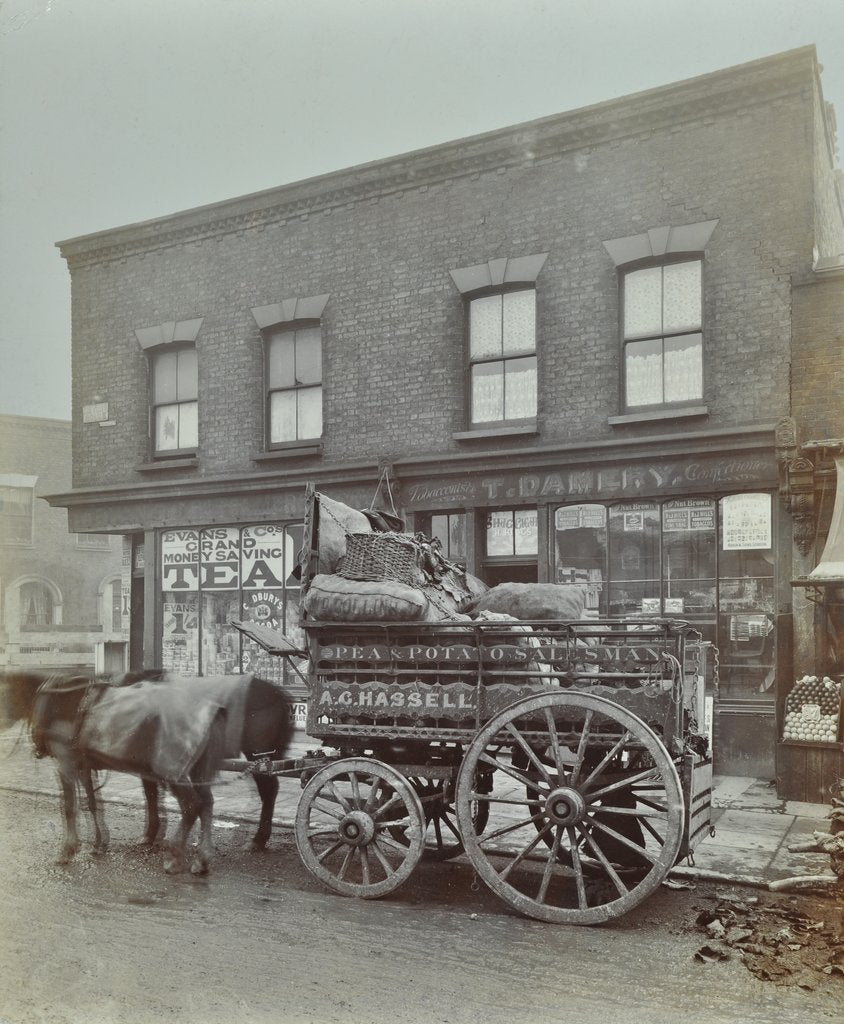 Detail of Horse and cart with sacks of vegetables, Bow, London, 1900 by Unknown