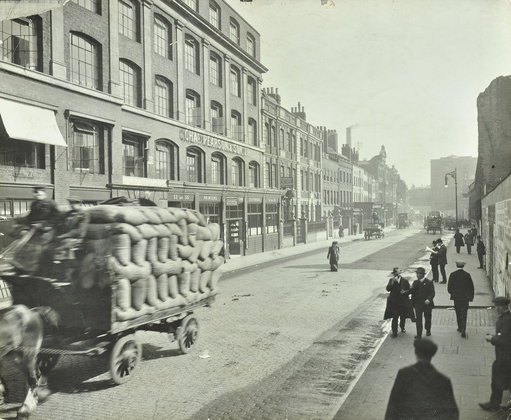 Detail of Cart laden with sacks, Mansell Street, Stepney, London, 1914 by Unknown