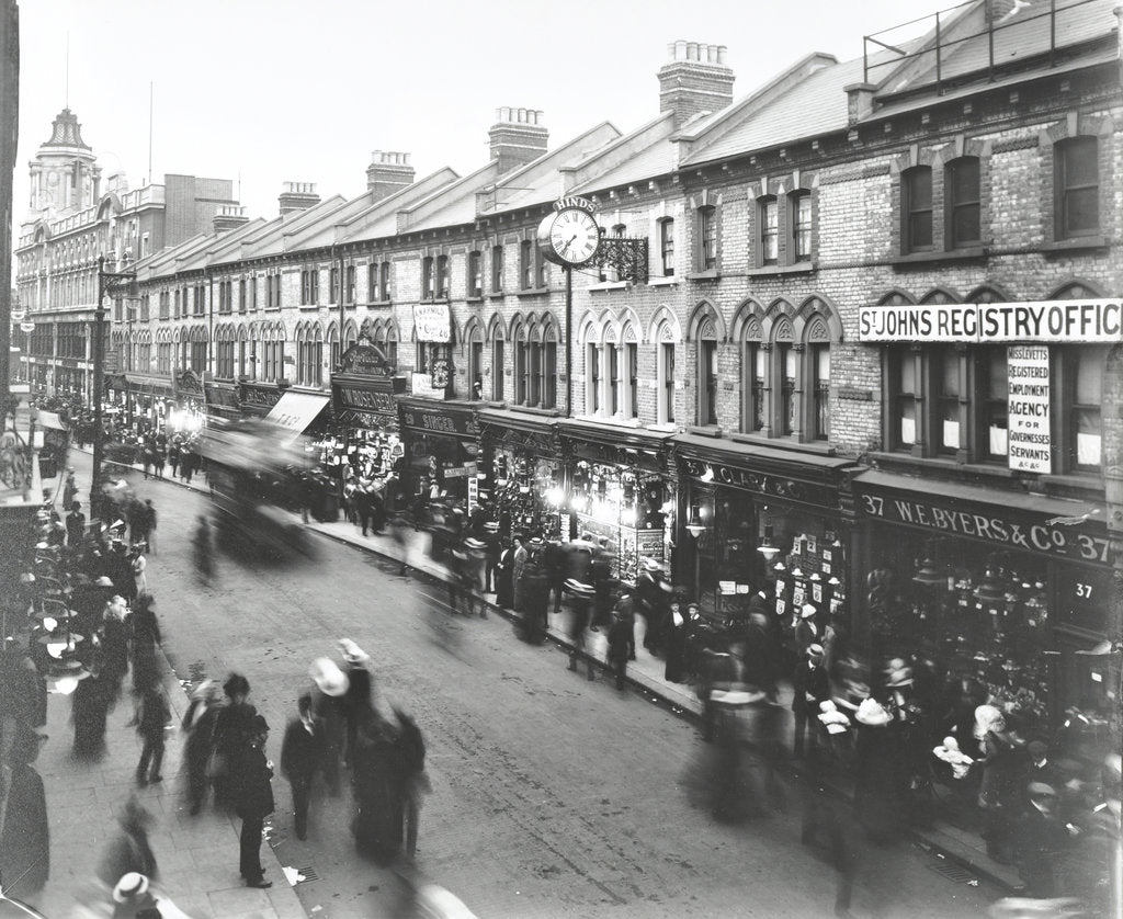 Detail of Busy street scene, St John's Road, Clapham Junction, London, 1912 by Unknown