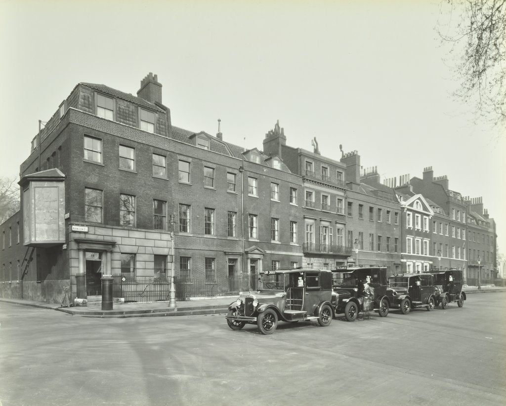 Detail of Line of taxis, Abingdon Street, Westminster, London, 1933 by Unknown