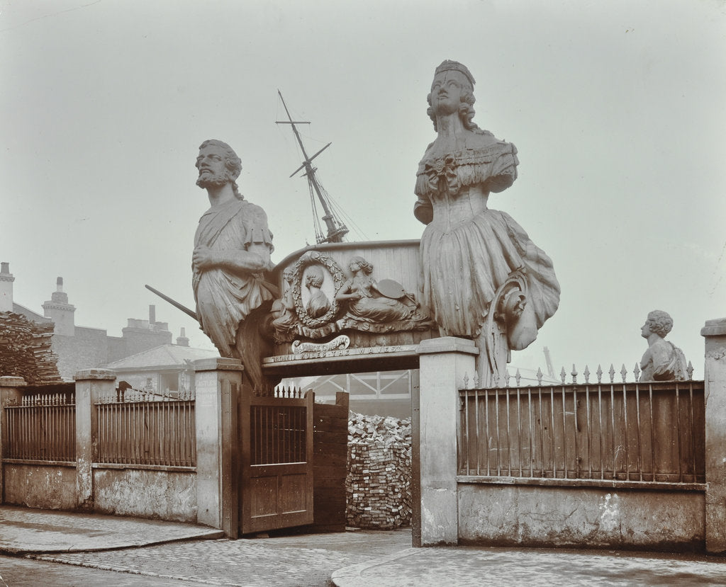 Detail of Huge figureheads at Castle's Ship Breaking Yard, Westminster, London, 1909 by Unknown