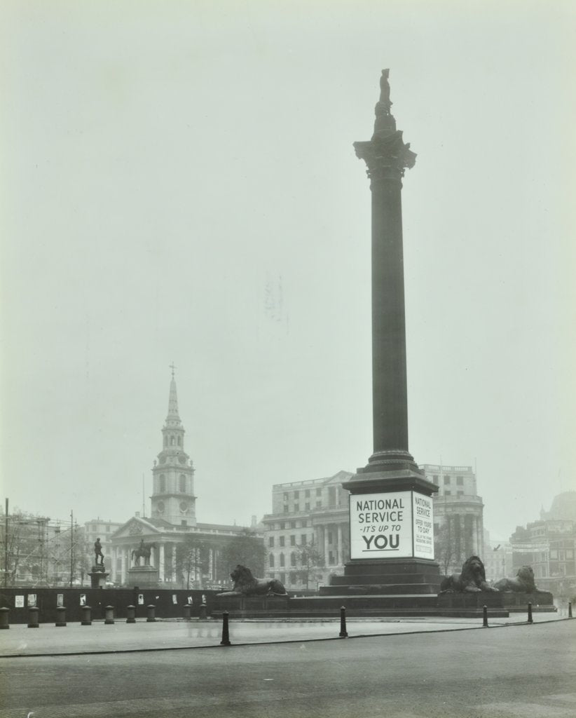 Detail of Nelson's Column with National Service recruitment poster, London, 1939 by Unknown