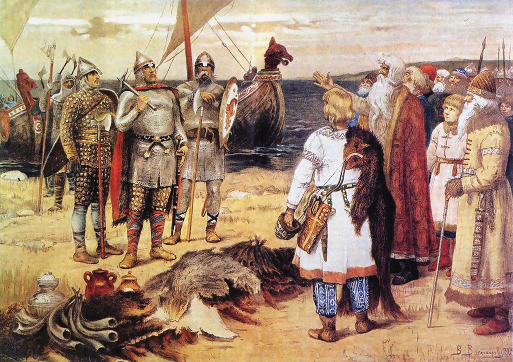 Detail of The Invitation of the Varangians: Rurik and his brothers arrive in Staraya Ladoga, before 1912 by Viktor Mikhaylovich Vasnetsov