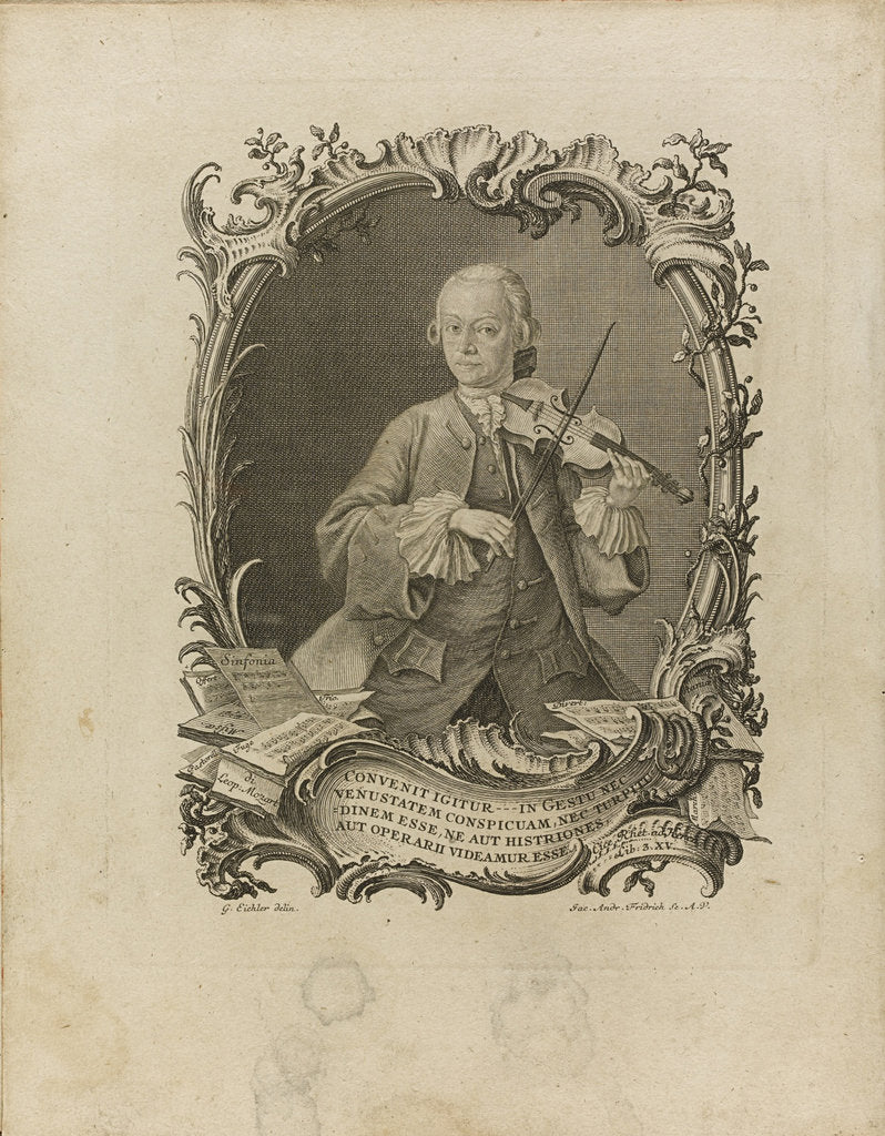 Detail of Leopold Mozart. Frontispiece of the Versuch einer gründlichen Violinschule, 1756 by Jakob Andreas Friedrich