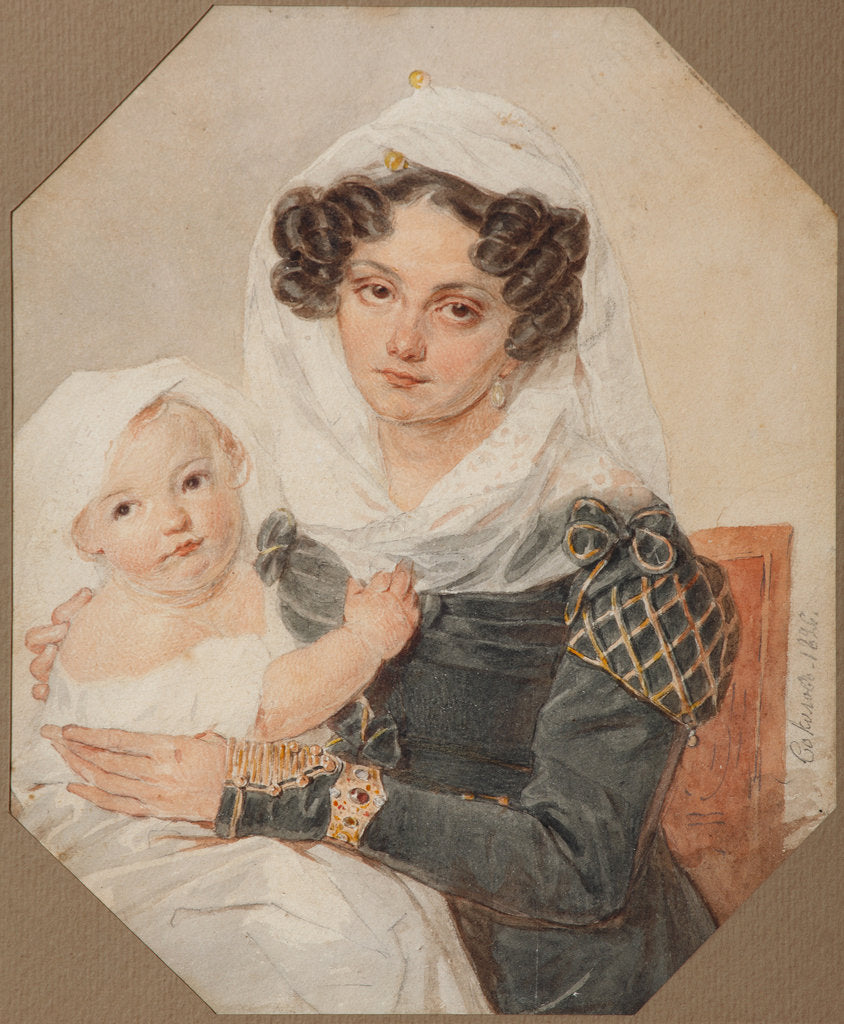 Detail of Portrait of Countess Maria Nikolayevna Volkonskaya with son Nikolay, 1826 by Pyotr Fyodorovich Sokolov