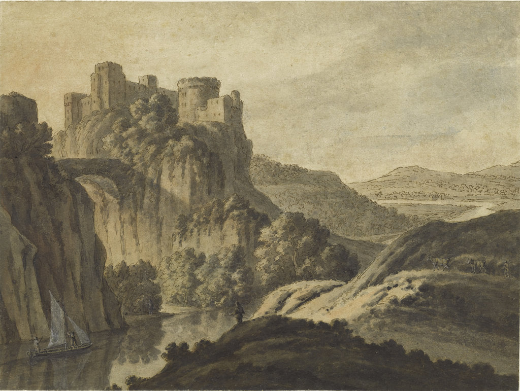 Detail of A River Landscape With a Castle On An Escarpment, 1780 by Robert Adam