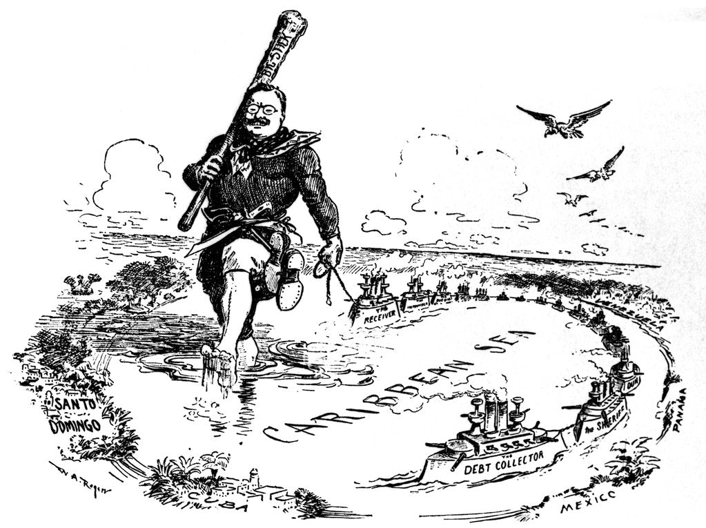 Detail of The Big Stick in the Caribbean Sea. Caricature on Theodore Roosevelt, 1904 by William Allen Rogers