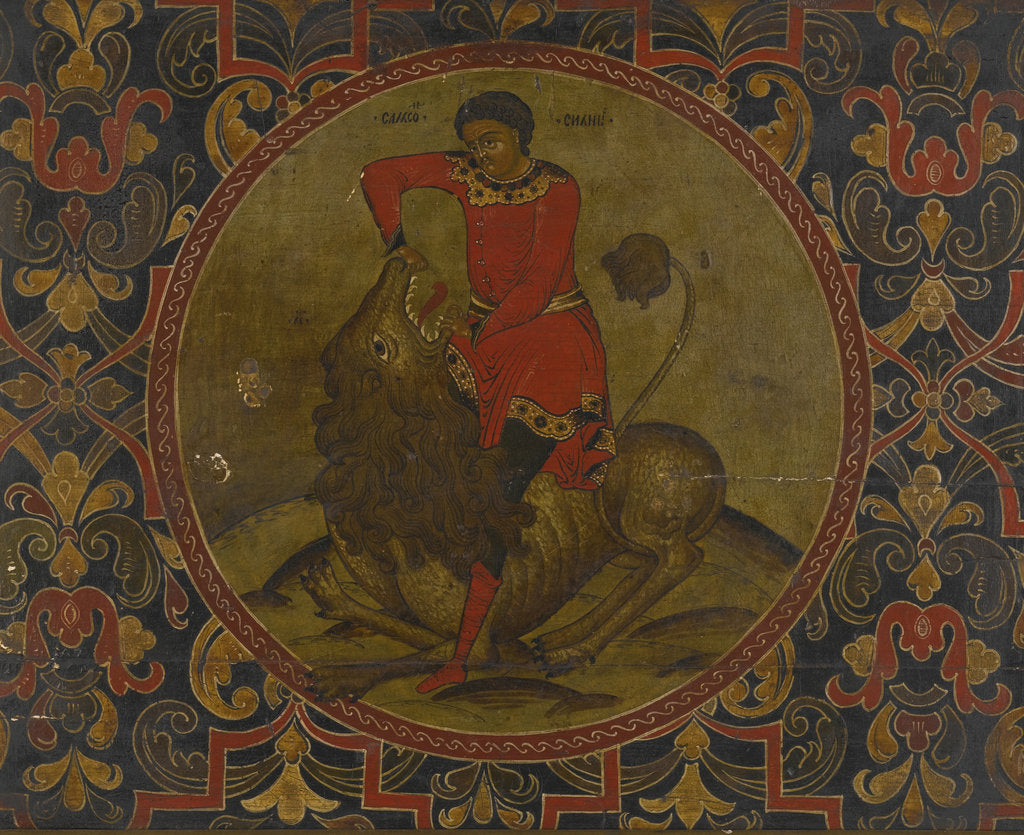 Detail of Samson Fighting the Lion, Early 18th century by Russian icon