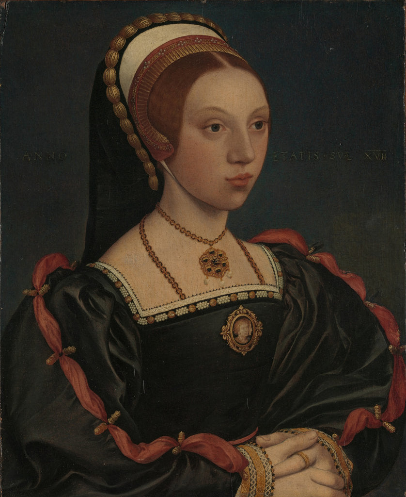 Detail of Portrait of a Young Woman (Catherine Howard), ca. 1540-1545 by Workshop of Hans Holbein the Younger