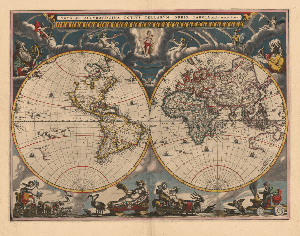 Detail of Double hemisphere map of the World, 1662 by Joan Blaeu