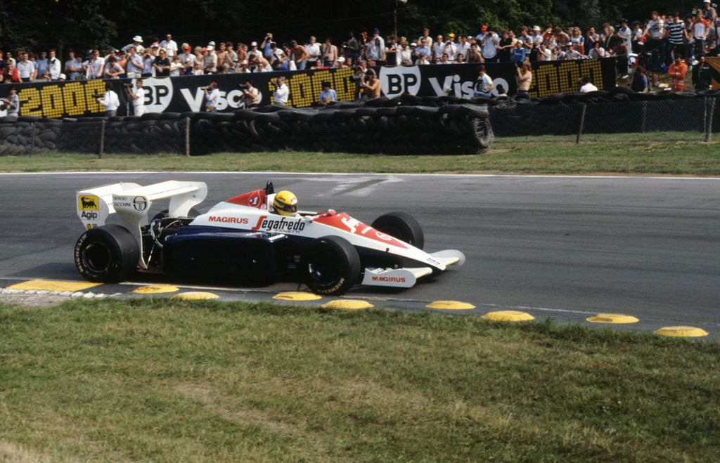 Detail of Ayrton Senna in the Toleman TG184 during 1984 British Grand Prix Brands Hatch by Unknown