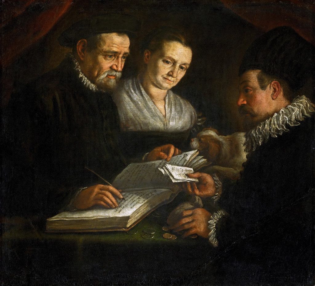 Detail of The money-changer Orazio Lago, his wife and a client by Anonymous