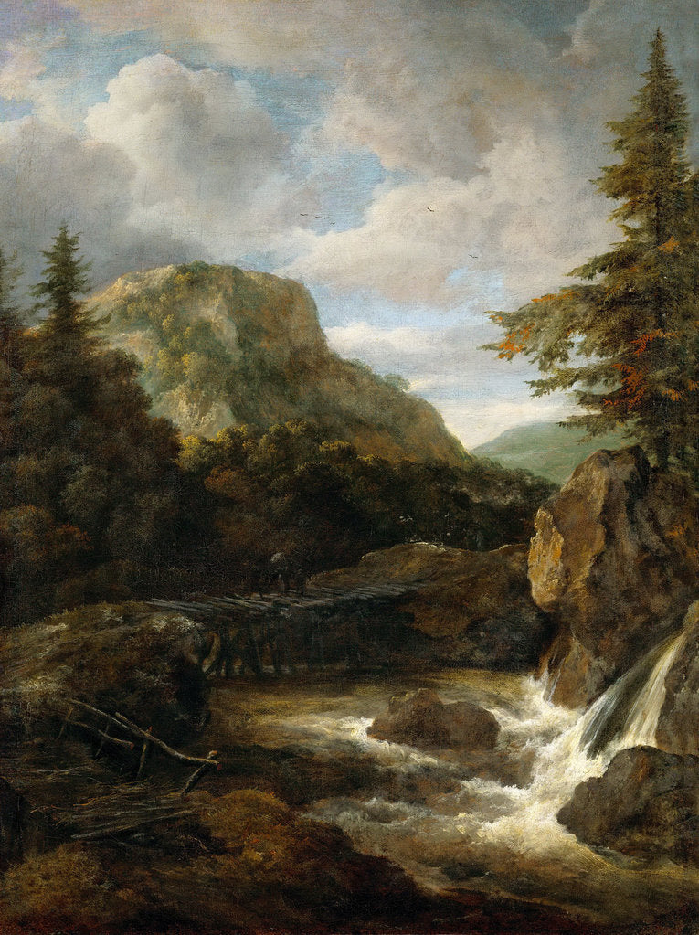 Detail of Mountain Landscape with Waterfall by Anonymous