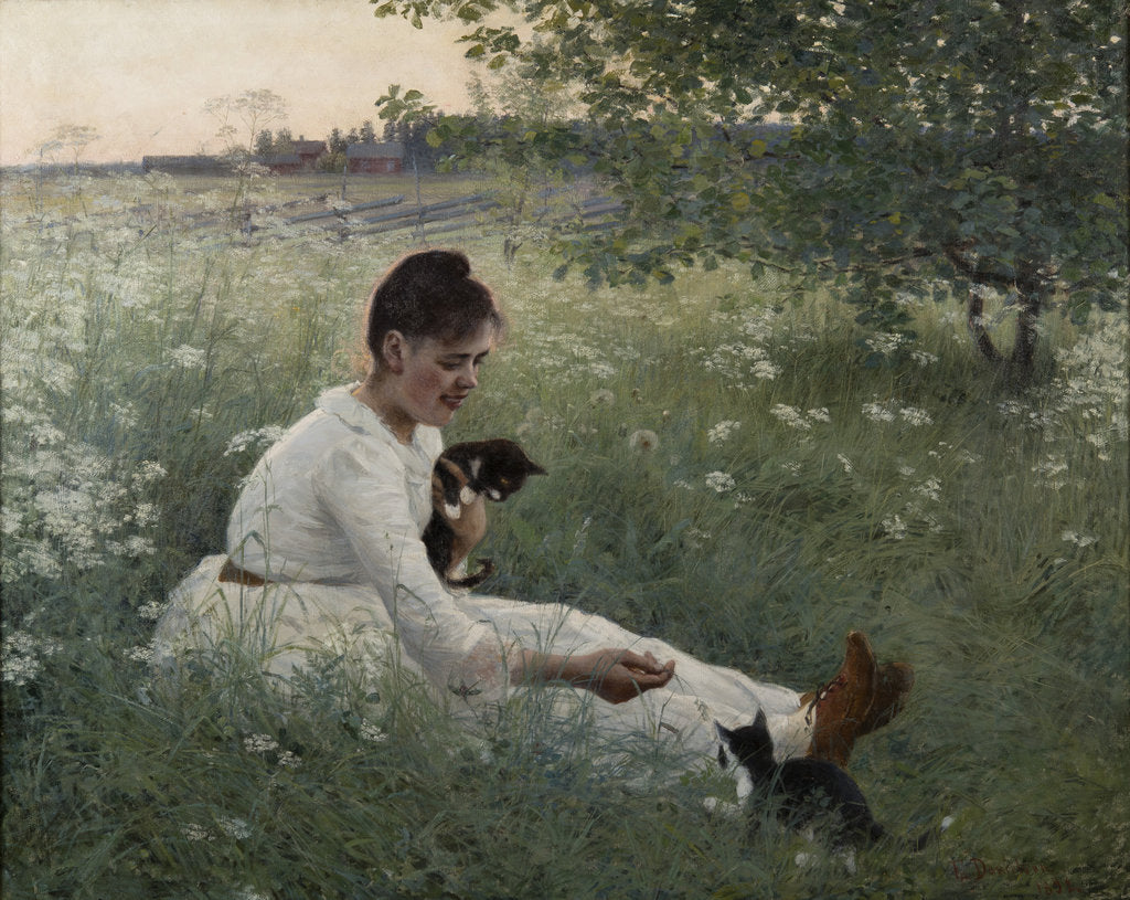 Detail of Girl with cats in a summer landscape, 1892 by Anonymous