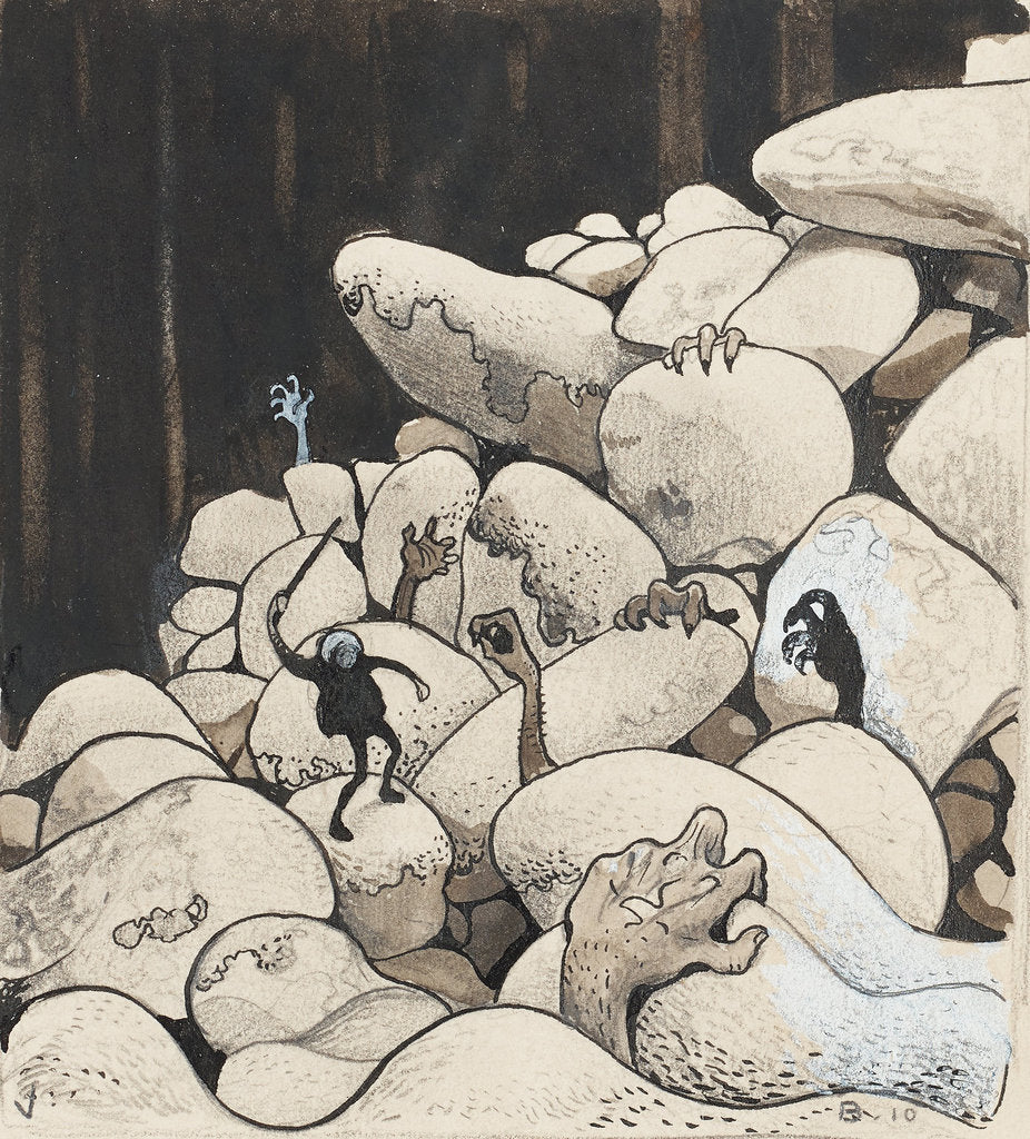 Detail of Trolls amongst the stones. Illustration for Bland tomtar och troll (Among Gnomes and Trolls) by Al by Anonymous