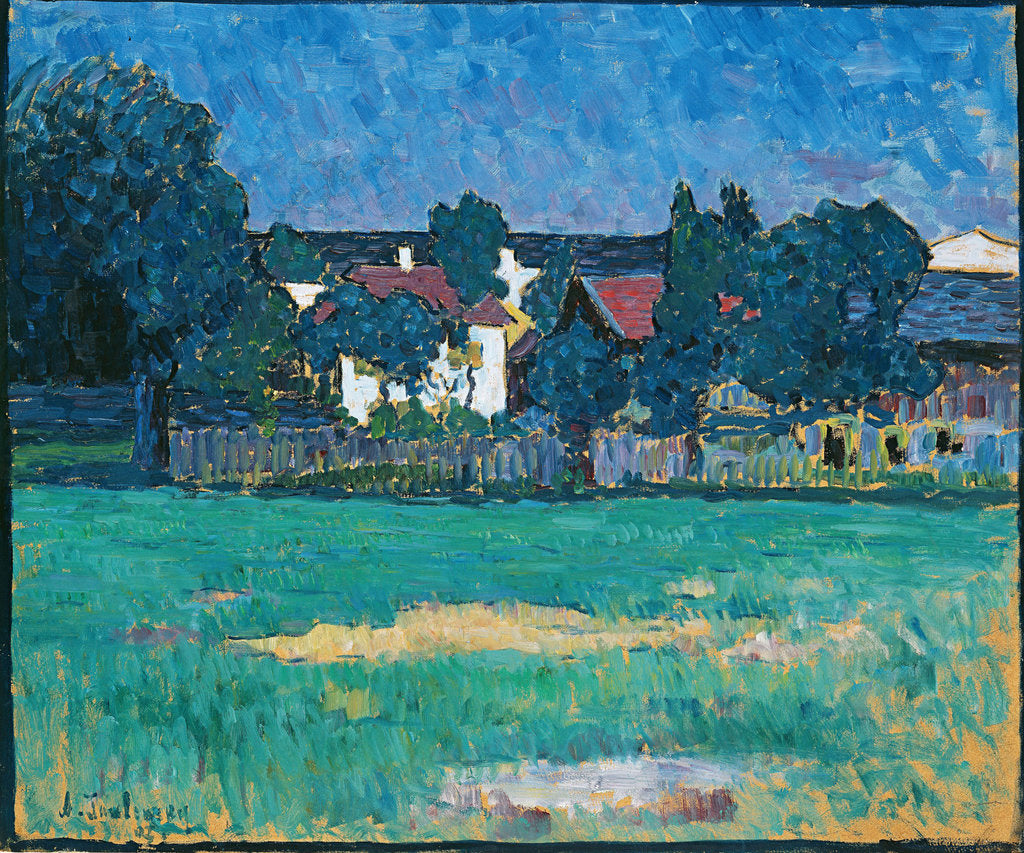 Detail of Landscape with houses and meadow at Wasserburg, 1907 by Anonymous