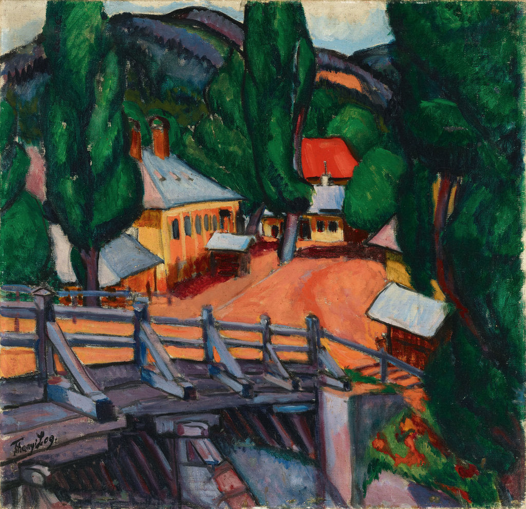 Detail of Landscape with a bridge, 1909 by Anonymous