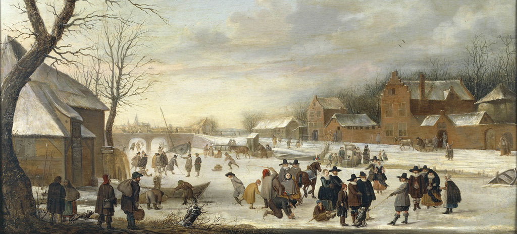 Detail of Winter landscape with iceskaters by Anonymous