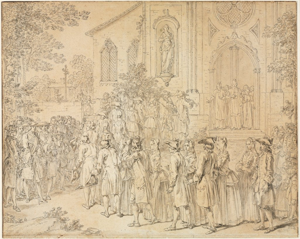 Detail of A Procession Entering a Church, 1700s by Hubert François Bourguignon Gravelot