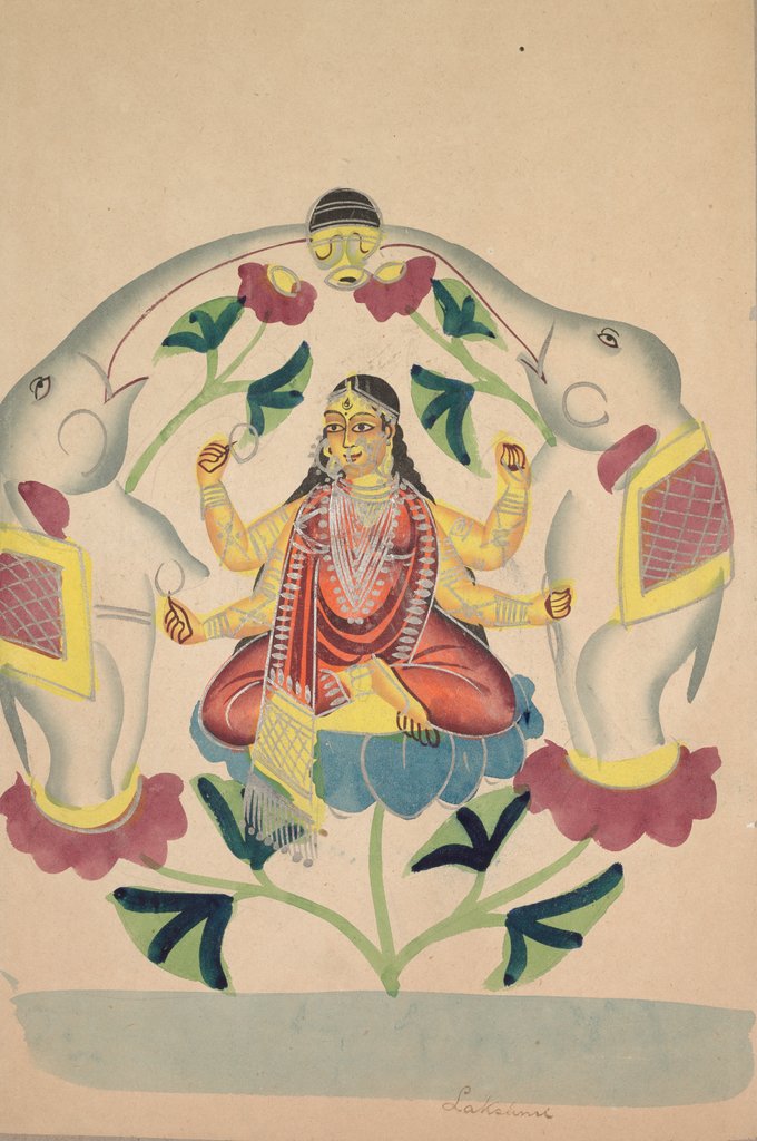 Detail of Gajalakshmi: Lakshmi with Elephants, 1800s by Unknown