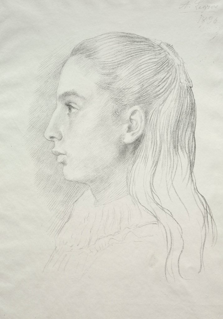 Detail of Portrait de Mlle. Nora E. Legros, 1896 by Alphonse Legros