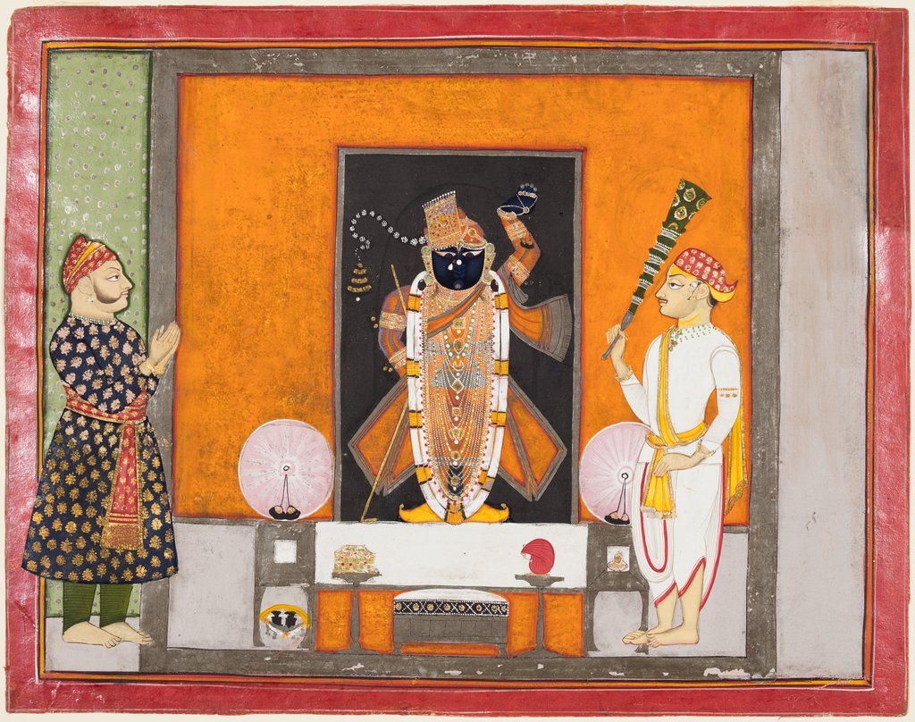 Detail of Raja Ram Singh worships Krishna as Brij Nathji, c. 1820 by Unknown