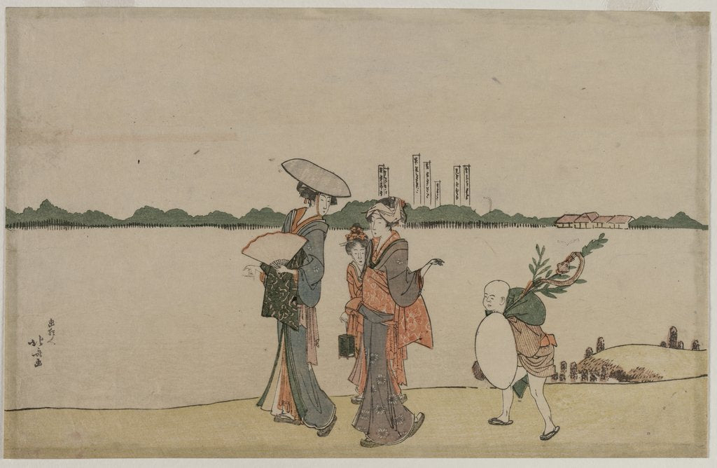 Detail of Women and Children Walking Along the Sumida River, early 1800s by Katsushika Hokusai