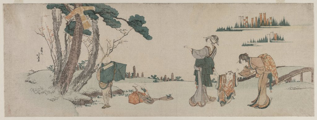 Detail of Women Distracting a Child whose Kite is caught in a Tree, c. 1800 by Katsushika Hokusai