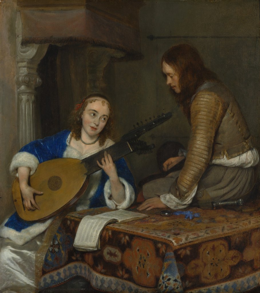 Detail of A Woman Playing the Theorbo-Lute and a Cavalier, ca. 1658 by Gerard Terborch II