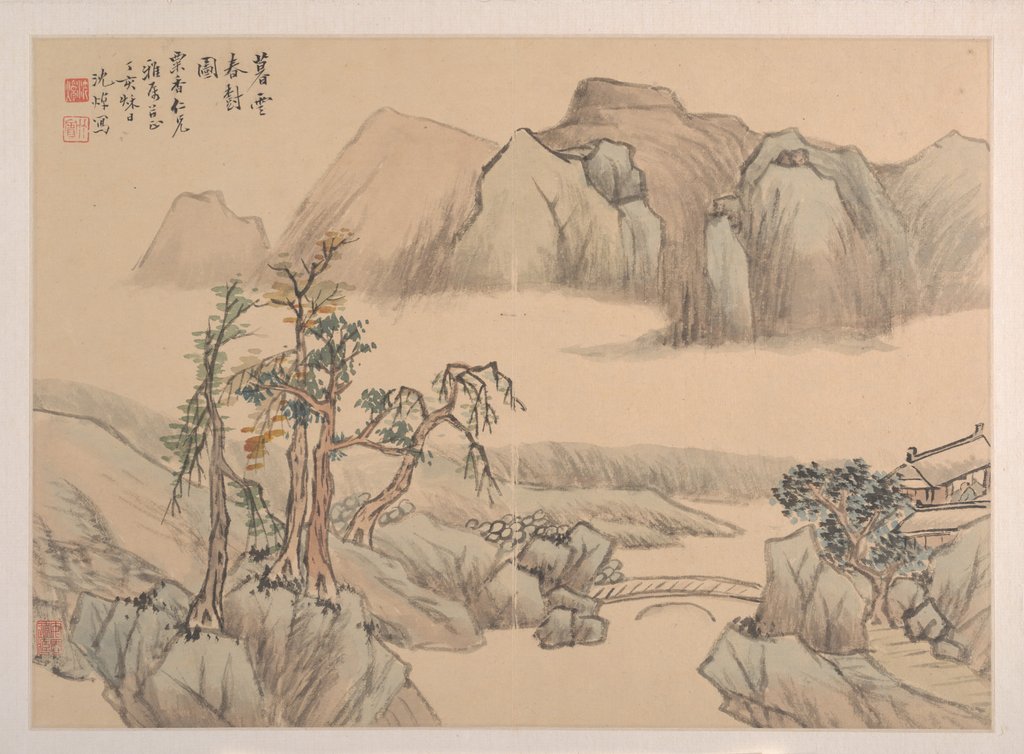 Detail of Landscape, dated 1827 by Shen Zhuo