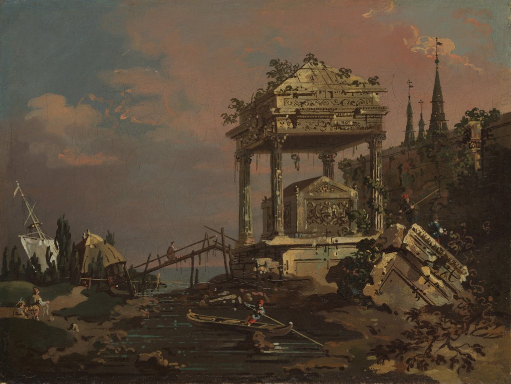 Detail of Imaginary View with a Tomb by the Lagoon, early 1740s by Canaletto