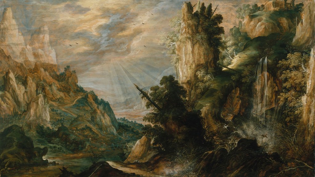 Detail of A Mountainous Landscape with a Waterfall, ca. 1600 by Kerstiaen de Keuninck