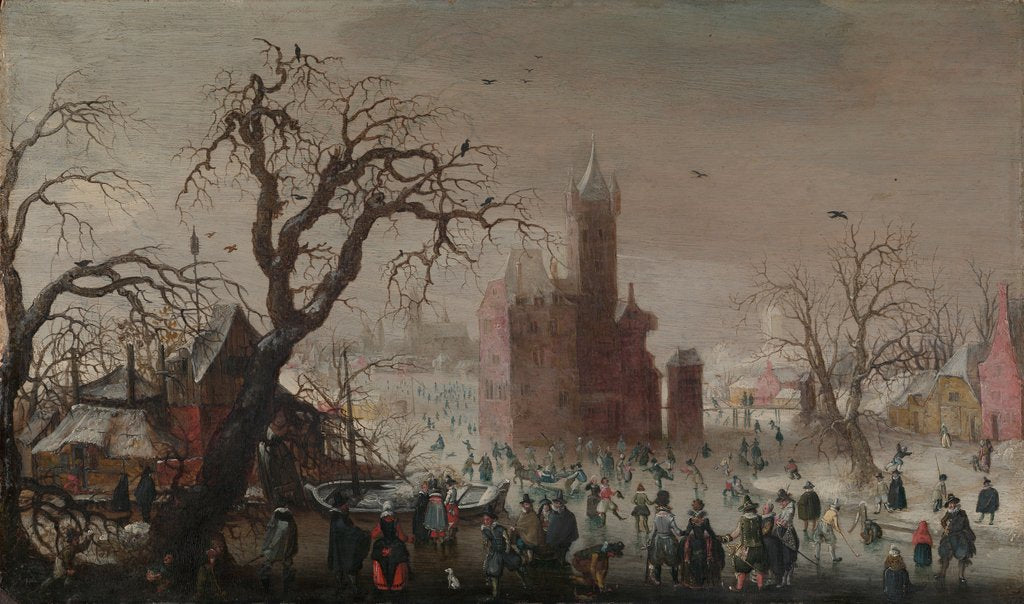 Detail of A Winter Landscape with Ice Skaters and an Imaginary Castle, ca. 1615-20 by Christoffel van den Berghe