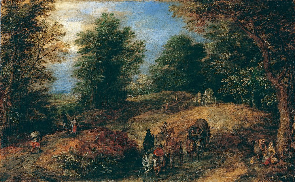 Detail of Landscape with Travelers on a Woodland Path, ca. 1607 by Jan Brueghel the Elder