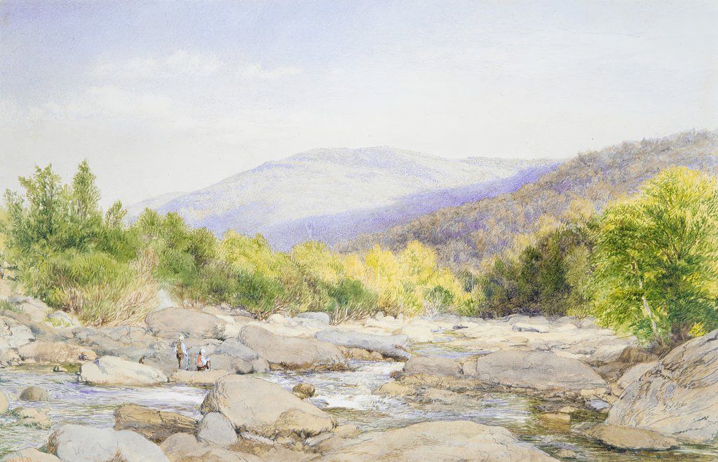 Detail of Landscape: View on Catskill Creek, 1867 by John William Hill