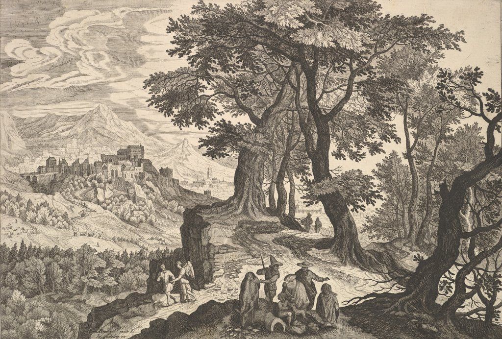 Detail of Landscape with Tobias and the Angel and Gypsies by Aegidius Sadeler II