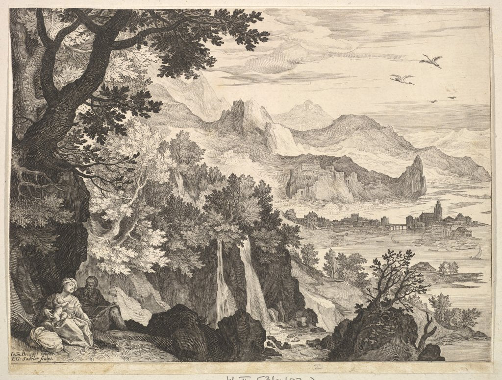 Detail of Mountainous Landscape with the Rest on the Flight into Egypt by Aegidius Sadeler II