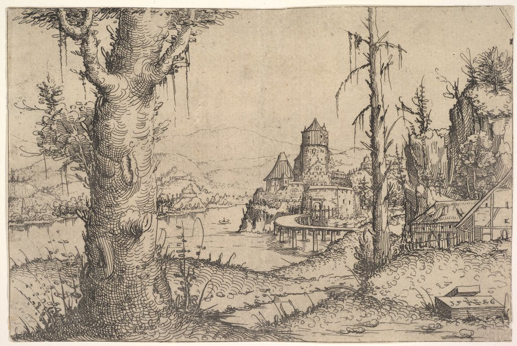 Detail of River Landscape with Large Tree at Left, 1546 by Augustin Hirschvogel