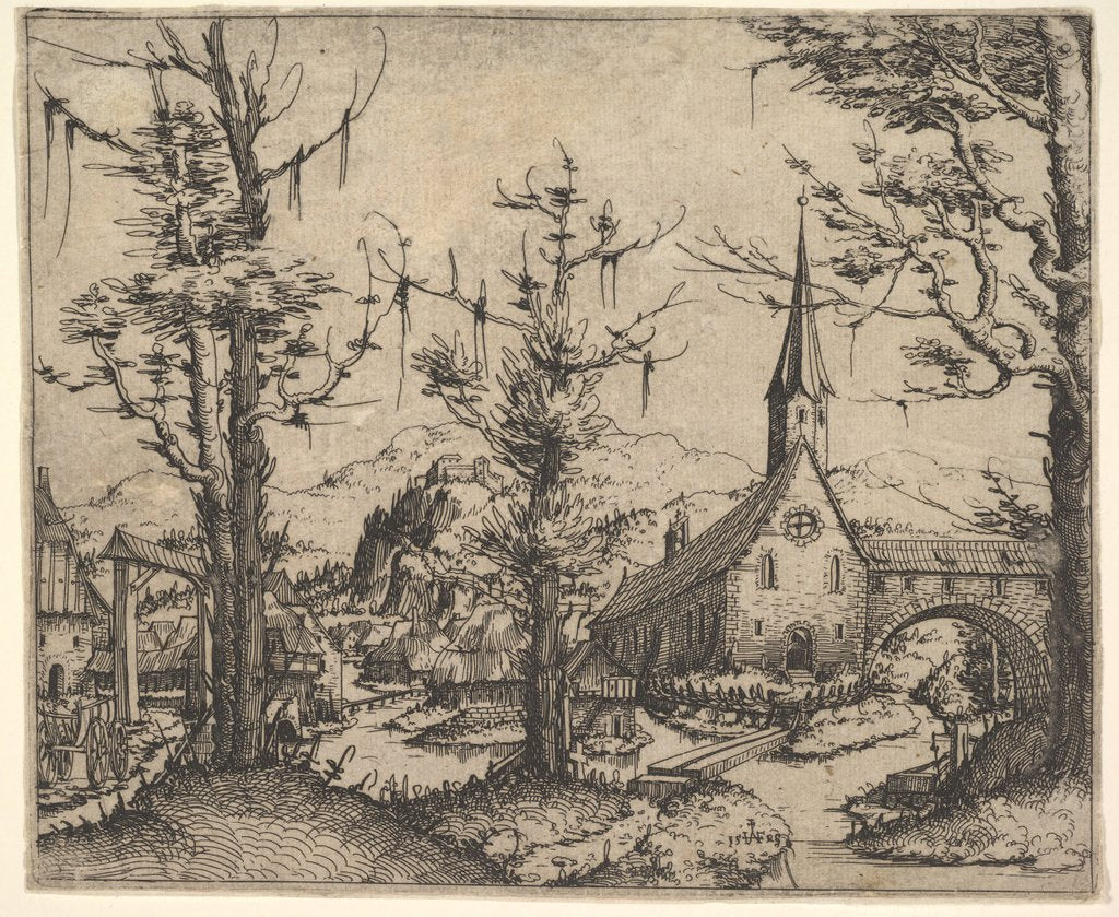 Detail of Landscape with Four Trees and a Church at Right, 1545 by Augustin Hirschvogel