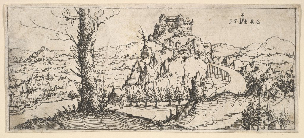 Detail of Landscape with High Rocks and Fortresses, 1546 by Augustin Hirschvogel