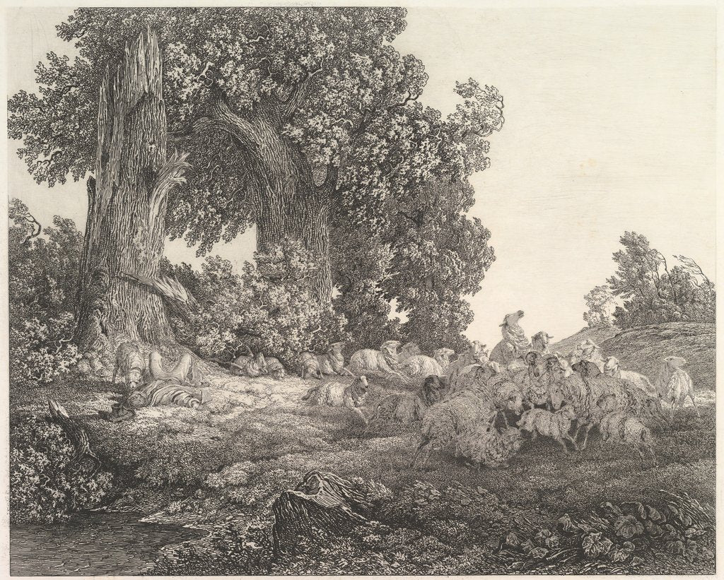 Detail of Ideal Landscape with Sleeping Shepherd and Sheep by Heinrich Theodor Wehle