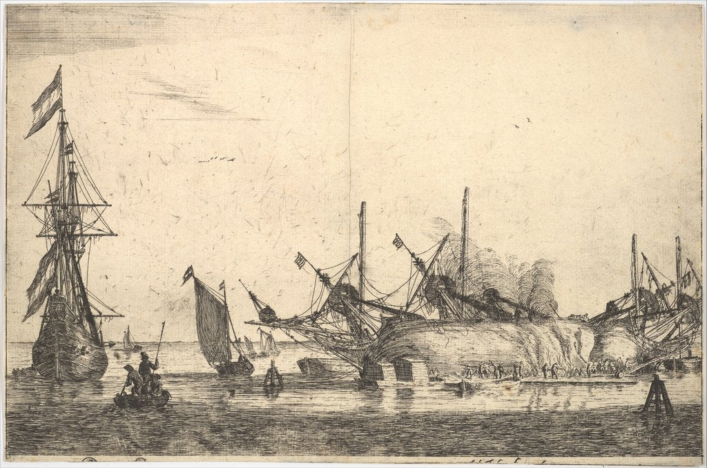 Detail of Ships Careened for Caulking the Hull, 17th century by Reinier Zeeman