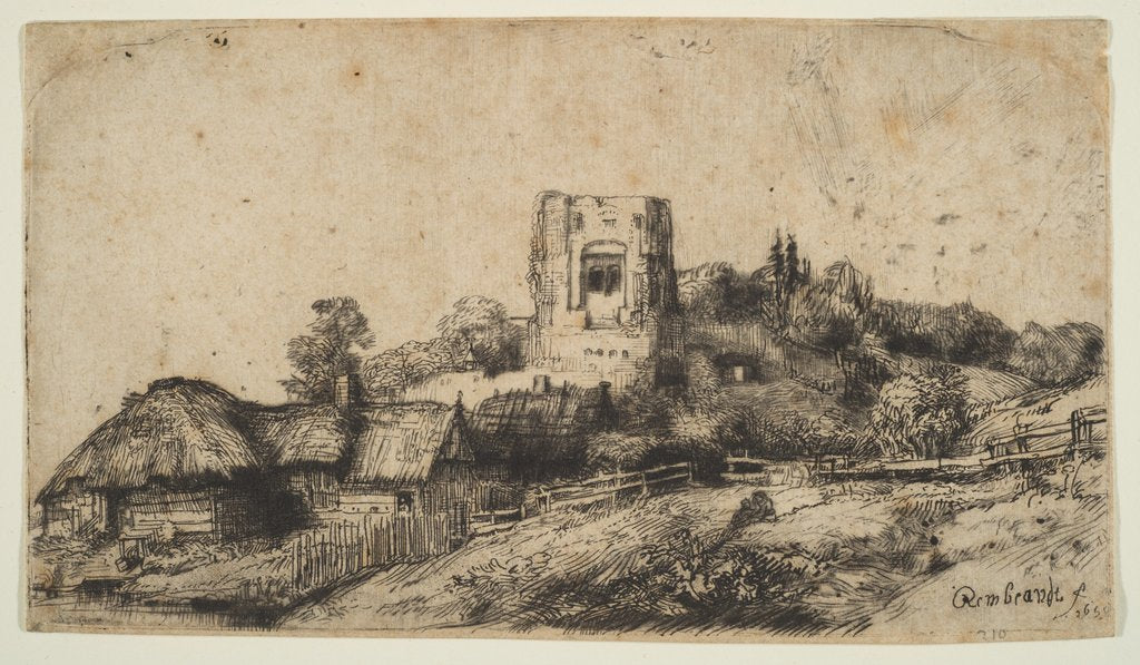 Detail of Landscape with a Square Tower, 1650 by Rembrandt Harmensz van Rijn