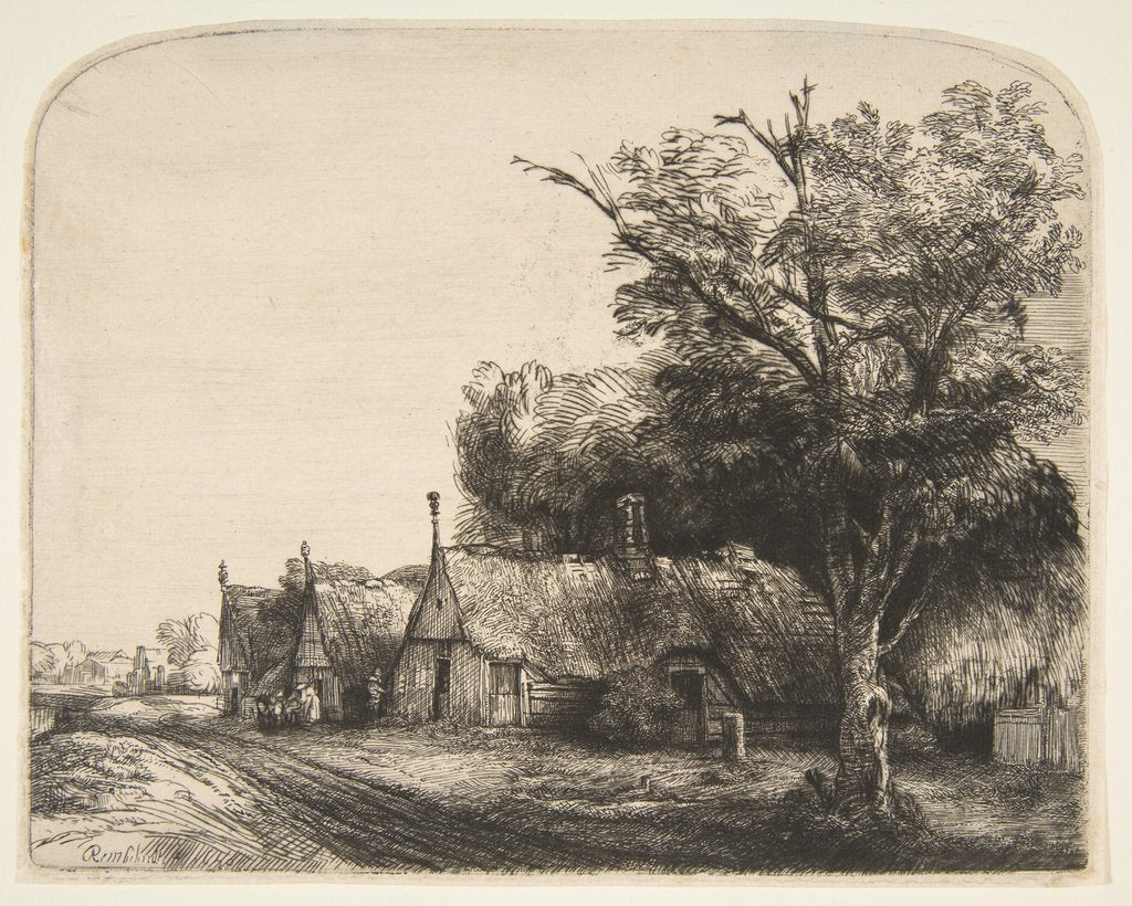 Detail of Landscape with Three Gabled Cottages Beside a Road, 1650 by Rembrandt Harmensz van Rijn