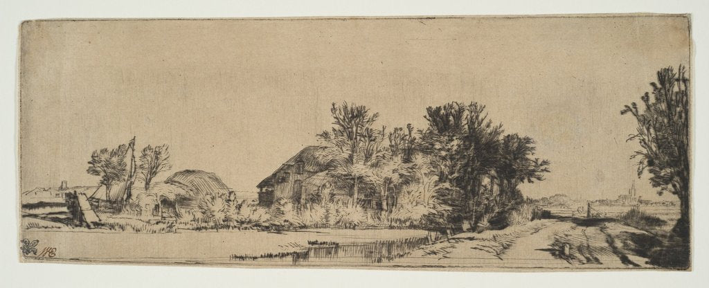 Detail of Landscape with a Farmhouse Along a Road Beside a Canal, ca. 1652 by Rembrandt Harmensz van Rijn