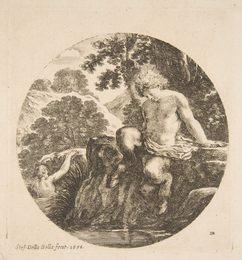 Detail of Young Satyr About to Bathe in a River, from 'Landscapes and seaports by Stefano della Bella